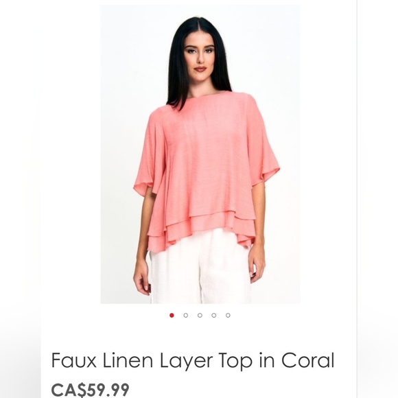 28.  NWT Red Coral Faux Linen Layer Top in Pink - Picture 1 of 6